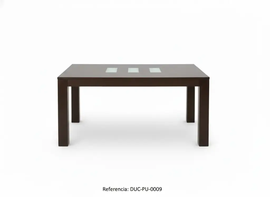 [DUC-PU-0009] MESA COMEDOR Wenge Lanmobel, EXTENSIBLE CON CRISTAL DECORACIÓN